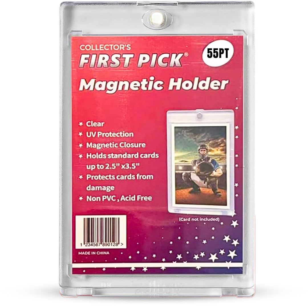 (1 Pack) 55PT Premium One Touch Magnetic Card Holder Thick Size - PVC Free - UV Protection - Hard Plastic Protector for Collectible Sports Cards Acrylic Display Card Cases
