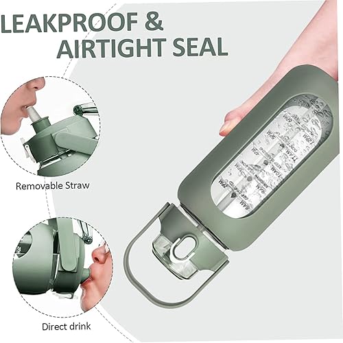Miniatura 8 de Botellas de agua de 64 onzas con pajilla, botellas de agua de vidrio con marcador de tiempo y funda de silicona, botella de bebida deportiva