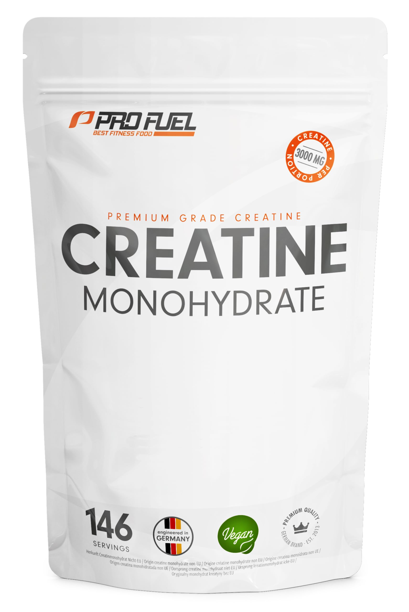 Creatin Monohydrat Pulver 500g - Kreatin Monohydrat in mikronisierter Qualität - Creatine-Monohydrate optimal hochdosiert - laborgeprüft mit Zertifikat - 100% vegan - für 146 Anwendungen