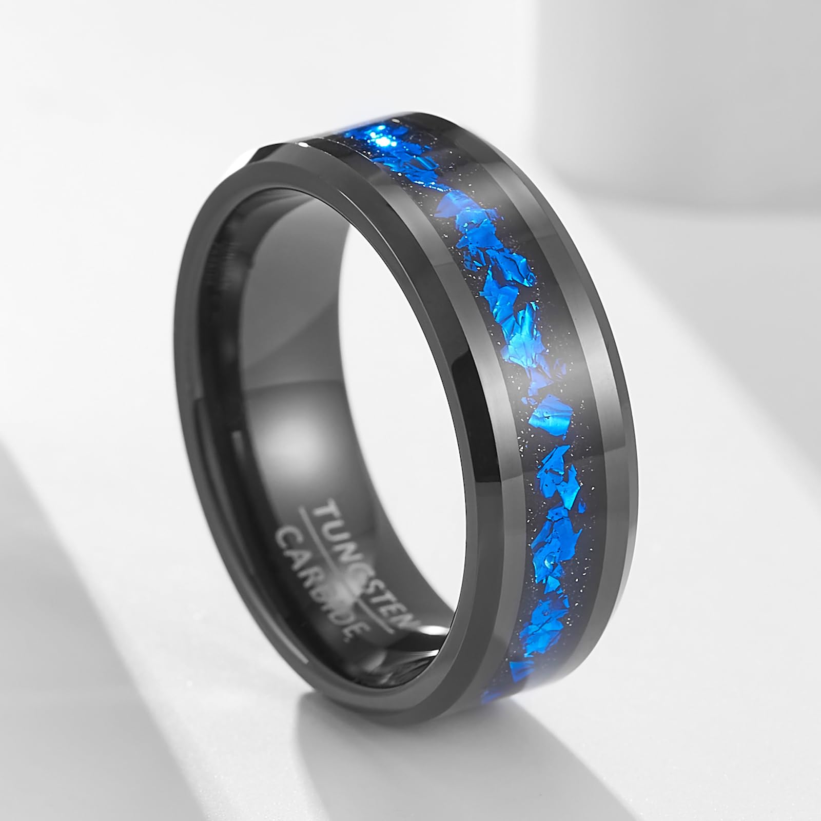 Fascia con Intarsio Nebula - Anello Nuziale in Tungsteno Nero Larghezza 8mm con Intarsio in Foil Nebula per Uomo e Donna (Misura USA)