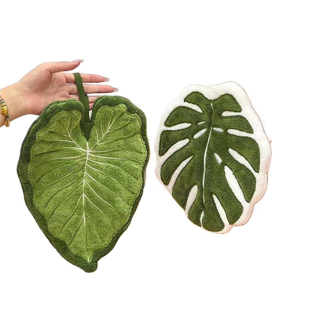 WSQHAO 4Pcs Leaf-Shaped Finger Towels Absorbent With Hanging Loop - Bath & Kitchen, Leaf Hand for Hand(Mixed color)