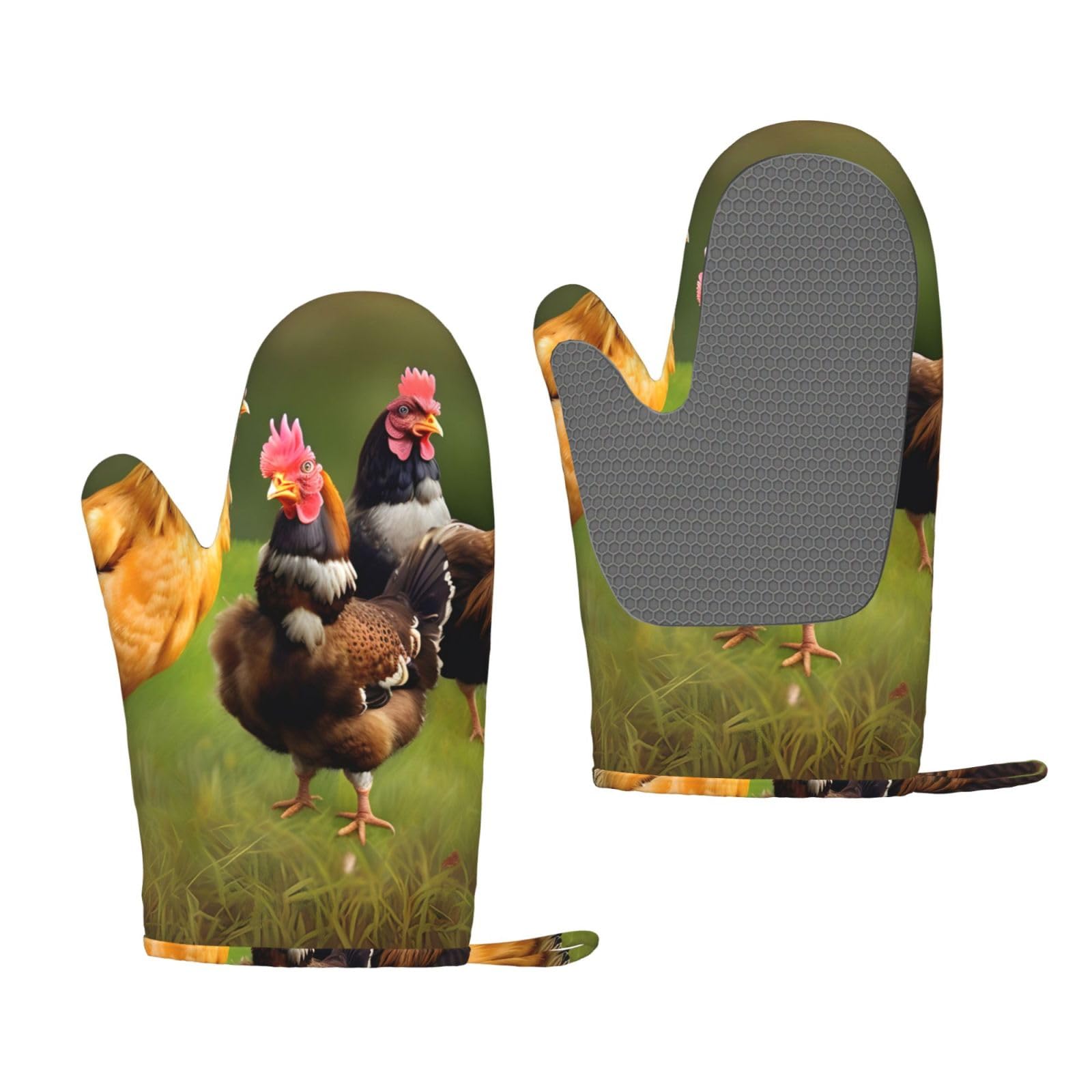 Rooster Print Oven Mitt Non-Slip Heat-Insulating Silicone Ovens Mitts Kitchen