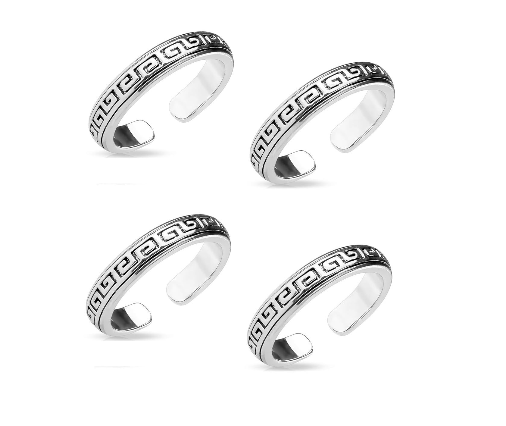 Fashion Accessories Toering Artificial Sterling Silver Abstract Pattern Design Toerings Adjustable Jewelry for Women. TWO Pairs Finger Size Silver Toe Rings. (2 PAIR TOE RING)-picture-22