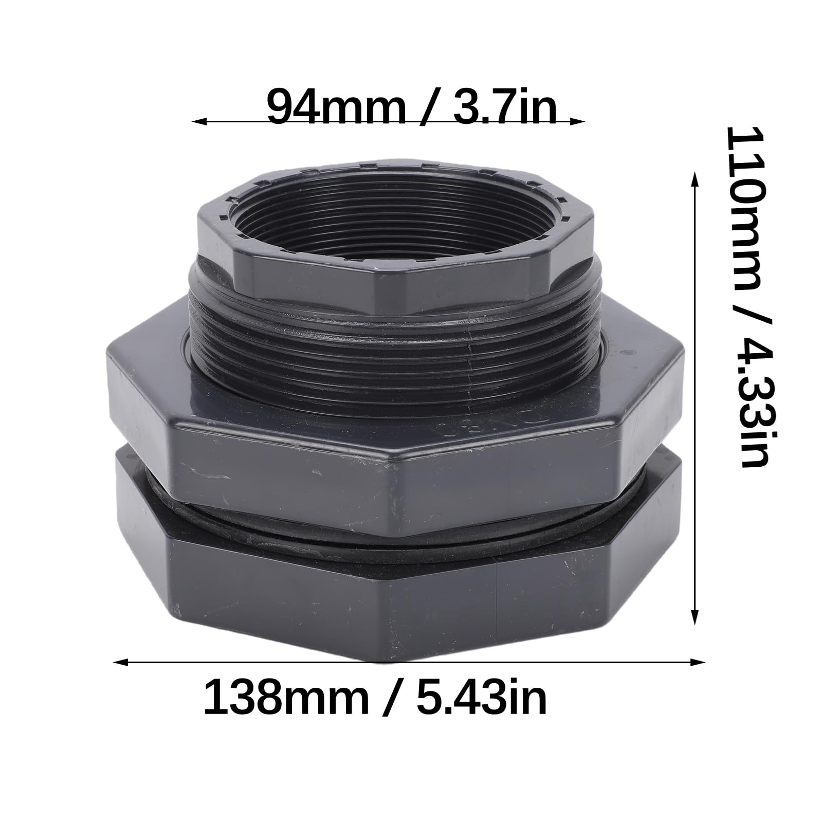 Adaptador de PVC de 4 Pulgadas para Tanques de Agua, Rosca NPT Estándar, con Junta EPDM y Tuerca de Seguridad