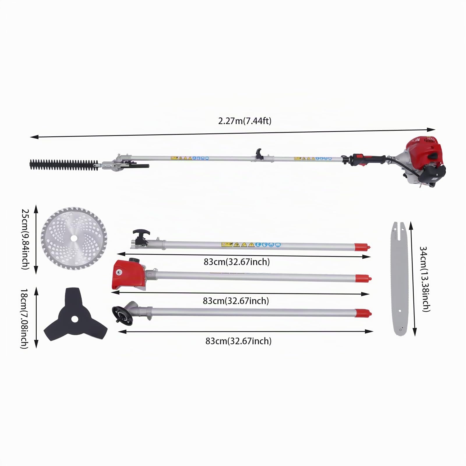 52cc Benzin-Heckenschere und Gartensäge mit Langer Reichweite, 4IN1 Motorsense Hochentaster Heckenschere Kettensäge zum Schneiden und Sägen von Rasenkanten, Rasen