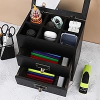 Vista 4 de Caja de almacenamiento de madera, organizador de escritorio de madera con 2 cajones y 6 rejillas, cajones de boticario, pequeños cajones de madera