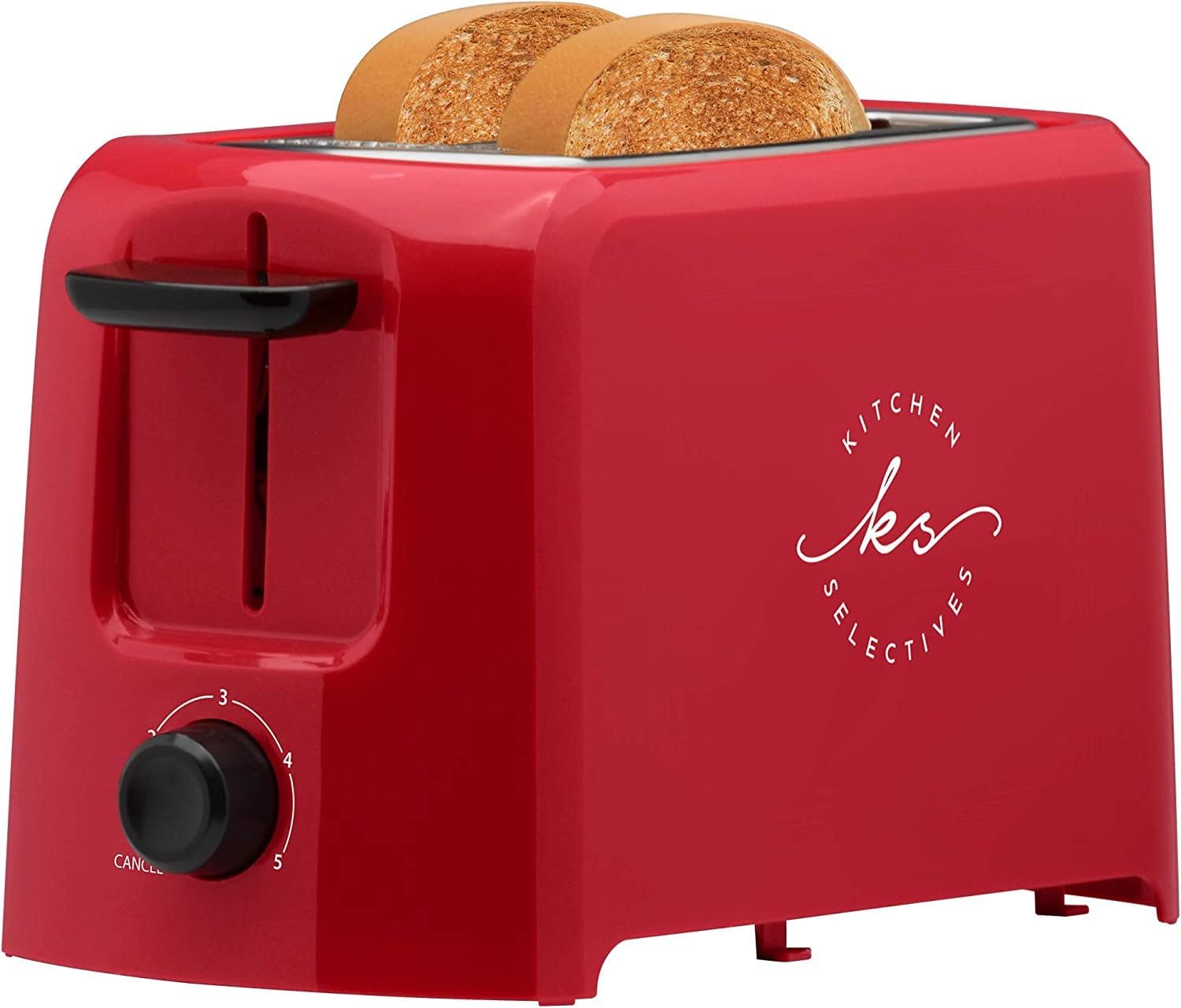 2-Slice Toaster By Select Brands - Premium Bread & Bagel Toaster for Kitchen Appliances - Features Browning Control & Wide Slots - Electric Toaster with Cord Wrap - Red 2 Slice Red