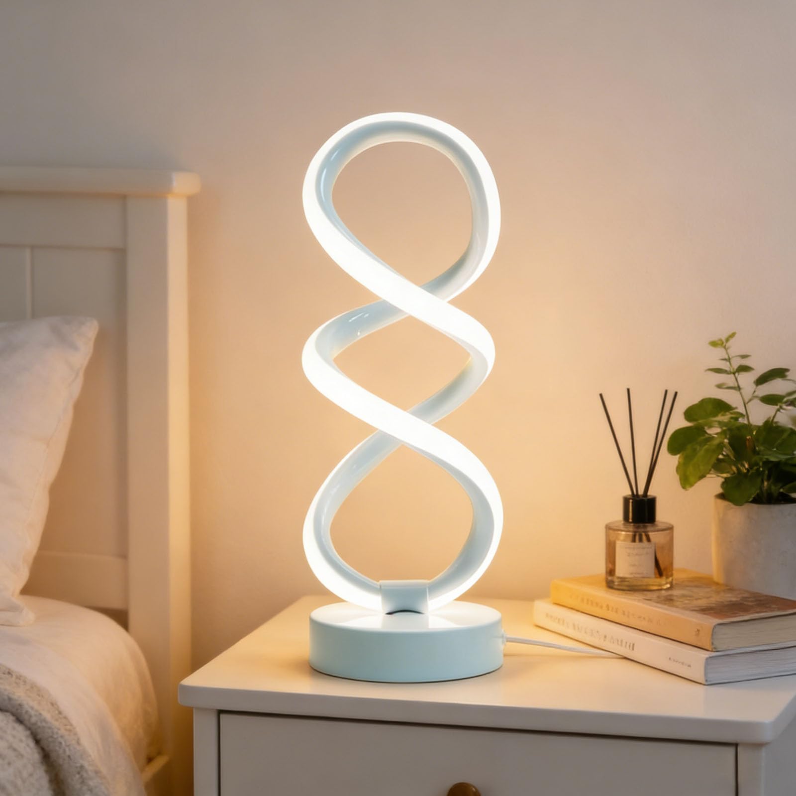 wpdash White Modern Unique Table Lamp 3 Color Dimmable LED Night Stand Lamp Home Decor Desk Light for Office Library Bar Indoor Decoration