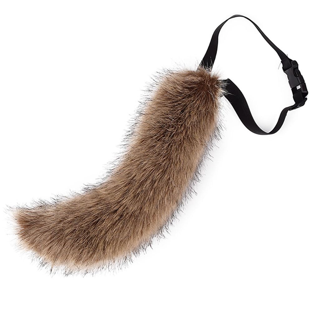 ILUFAM Faux Fur Wolf Fox Tail 40cm Furry Animal Tail for Adult Halloween Cosplay Dress Up Party Carnival Costume Accessories (Brown)
