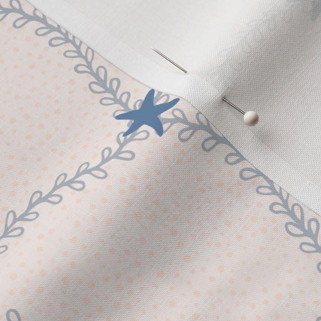 Spoonflower Fabric - Ocean Vine Netting Cream Sand Blue Check Seaweed Beach Nautical Summer Printed on Petal Cotton Fabric Fat Quarter - Sewing Quilting Apparel Crafts Decor