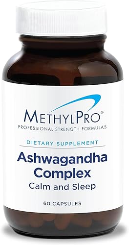 MethylPro Ashwagandha Complex - Ashwagandha, suplemento de magnesio + L-teanina para mujeres + hombres, apoyo al estrés, calma, concentración +