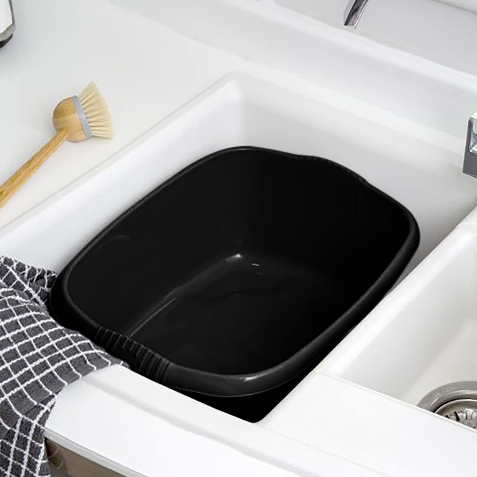 TENLITE Rectangular Washing Up Bowl Wash Up Dish Washing Washtub, Approx 12 Litre, 39 x 32 x 16 cm - Midnight Greyish Or Dark Grey.