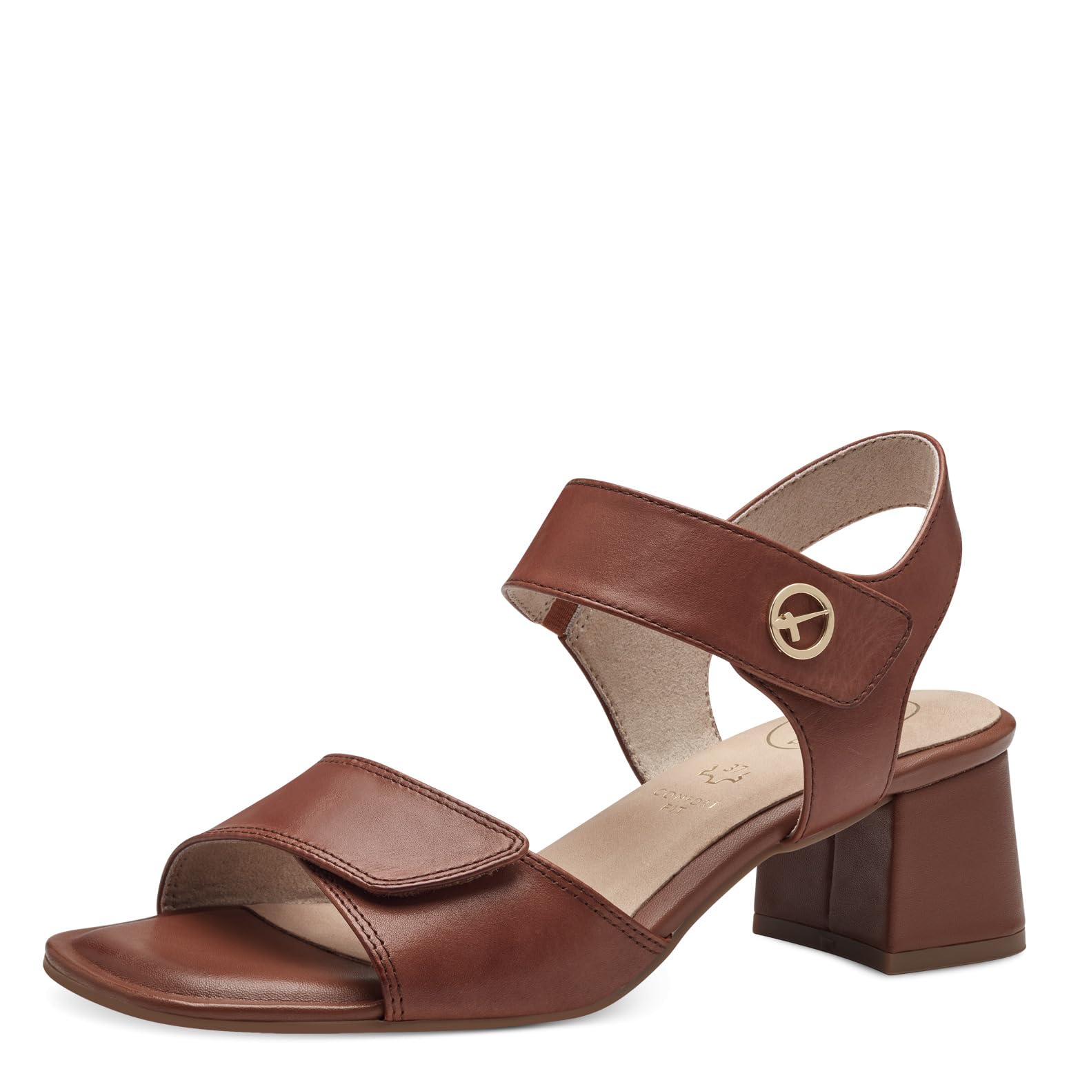 Tamaris Comfort Women’s Sandals with Heel Leather with Velcro, Cognac Nappa, 4 UK