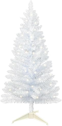 Árbol de Navidad artificial verde iluminado de 6 pies, no preiluminado, pinos de oropel verde con luces, ideal para el hogar, la oficina y la