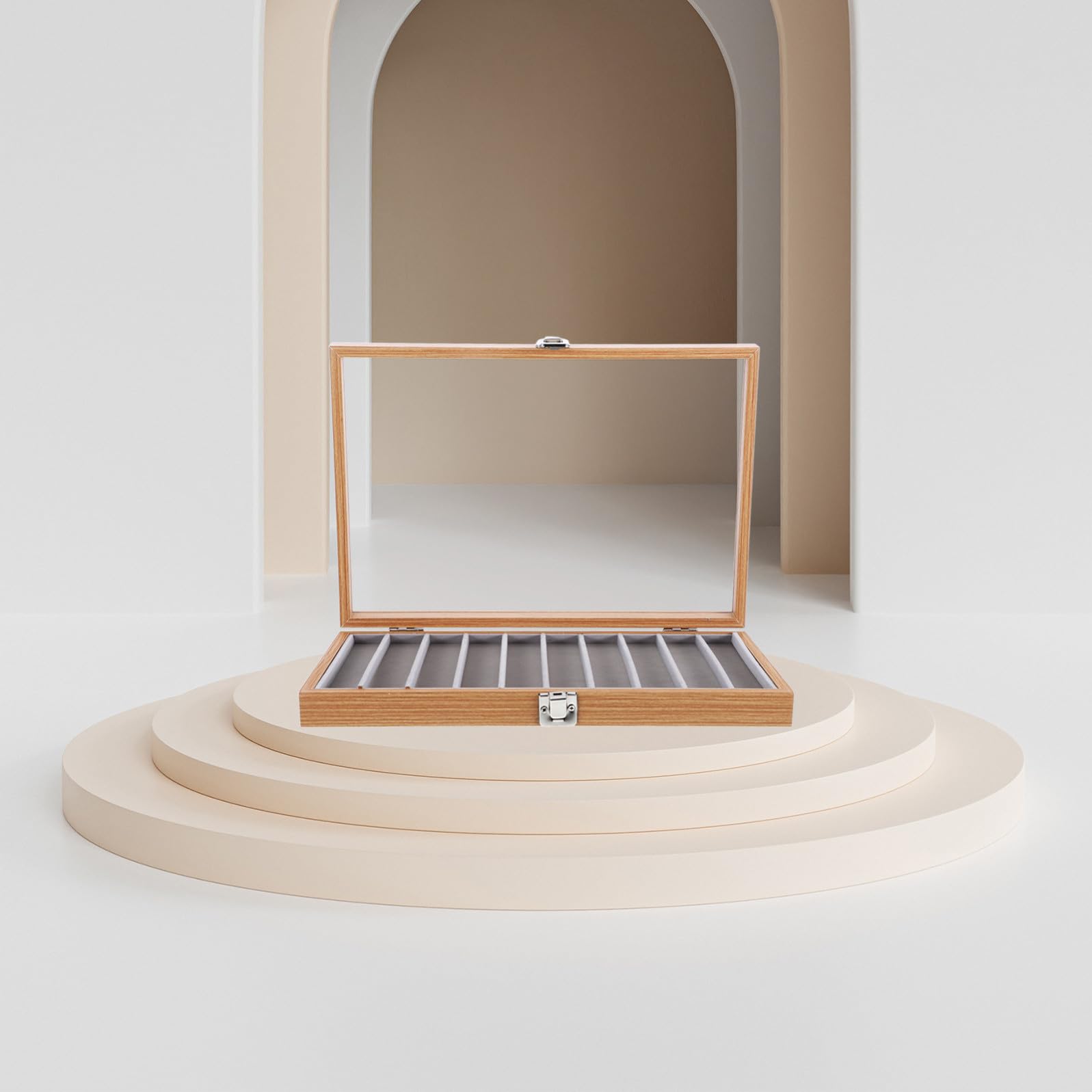 Alipis Scatola Porta Gioielli Protezione Polvere con Coperchio in Legno Organizer per Collane e Braccialetti con 10 Scomparti per Tavoli Trucco e Armadi