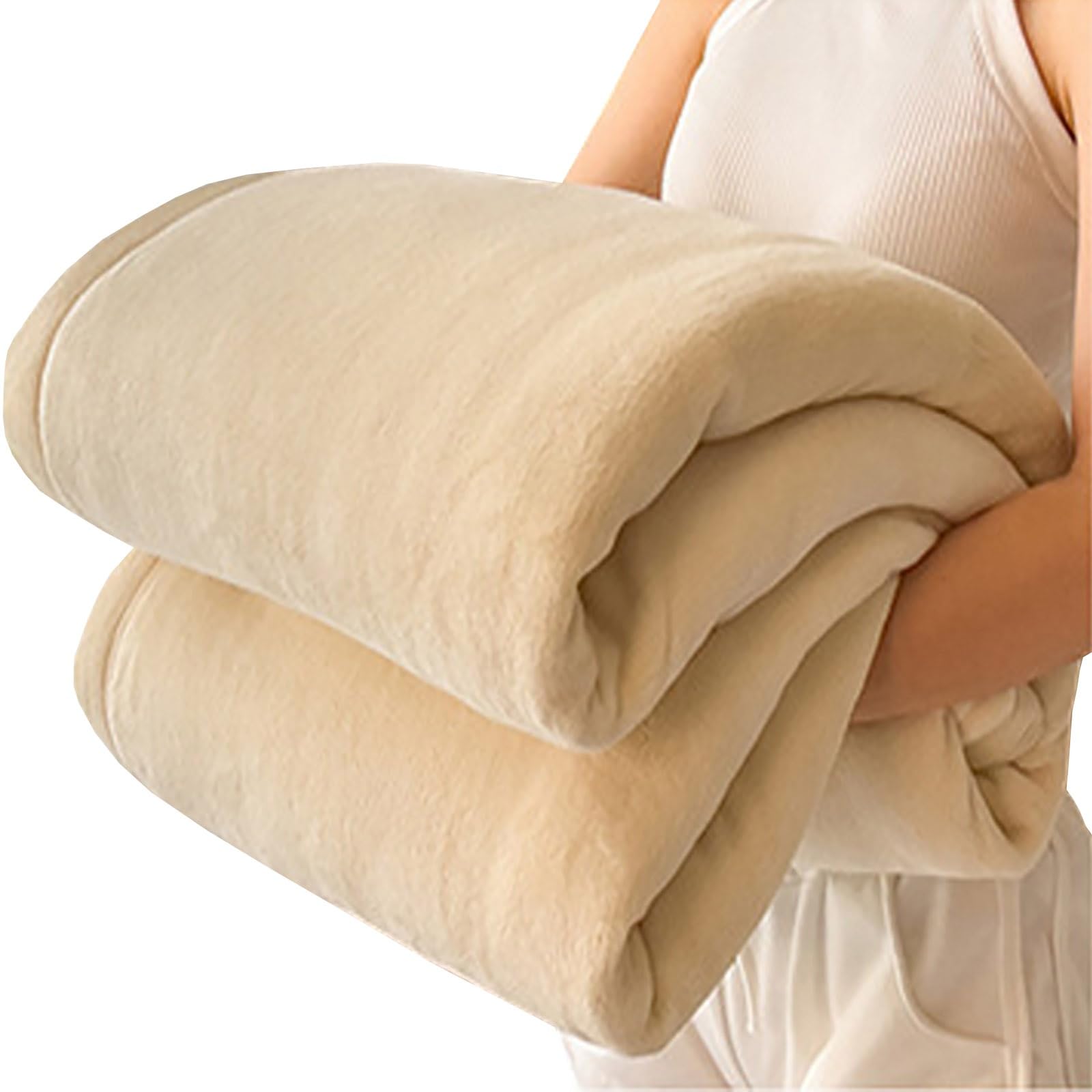 Plaid couverture polaire flanelle haut de gamme effet fourrure beige pour lit 2 personnes