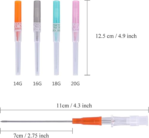 Miniatura 2 de ZS Agujas de perforación de catéter, kit de 5 agujas de catéter intravenoso, agujas de perforación de nariz, labio, 14G, 16G, 18G, 20G, kit de