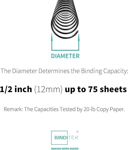 Miniatura 2 de Binditek Paquete de 30 bobinas de encuadernación en espiral de metal, espirales de encuadernación de 0.472 in (12 pulgadas), capacidad de 75 hojas,