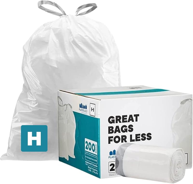 Bolsas de basura de ajuste personalizado Plasticplace, compatibles con bolsas con cordón Simplehuman Code H, forro resistente a desgarros de 8-9 galones, eliminación de residuos de alta resistencia de 200 unidades