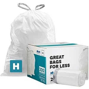 Plasticplace Custom Fit Trash Bags Compatible w Simplehuman Code H Drawstring Bags 8-9 Gallon Tear-Resistant Liner 200 Count