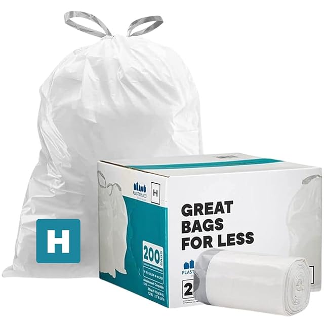 Plasticplace Custom Fit Trash Bags Compatible w Simplehuman Code H Drawstring Bags 8-9 Gallon Tear-Resistant Liner 200 Count
