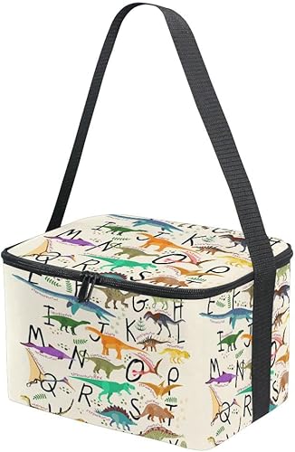 Miniatura 4 de AUUXVA Lonchera aislada para mujeres y hombres, lindos alfabetos, dinosaurios, reutilizable, grande, para niños, niñas, adultos, a prueba de fugas,