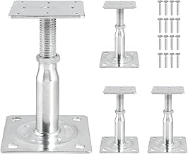 EXLECO 4Pcs Pfostenträger Höhenverstellbar Balkenschuhe 90mm-140mm, Stützenfuß aus Verzinktem Stahl mit Schrauben, Pfostenschuhe Verstellbar Pfostenanker, Stützen Höhenverstellbar für Zäune Carport