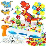 jerryvon Steckspiel Spielzeug ab 3 Jahre Junge, Mosaik Montessori Spielzeug 3D Puzzle Spiele Ab 3 4 Jahre Mit Bohrmaschine Kinderspielzeug Bastelset Kinder Für Geschenk Junge Mädchen 3 4 5 6 Jahre