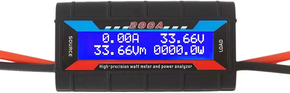 200A High Precision Watt Meter with Backlight Digital LCD Screen, DC 0-100V Power Analyzer, Battery ...
