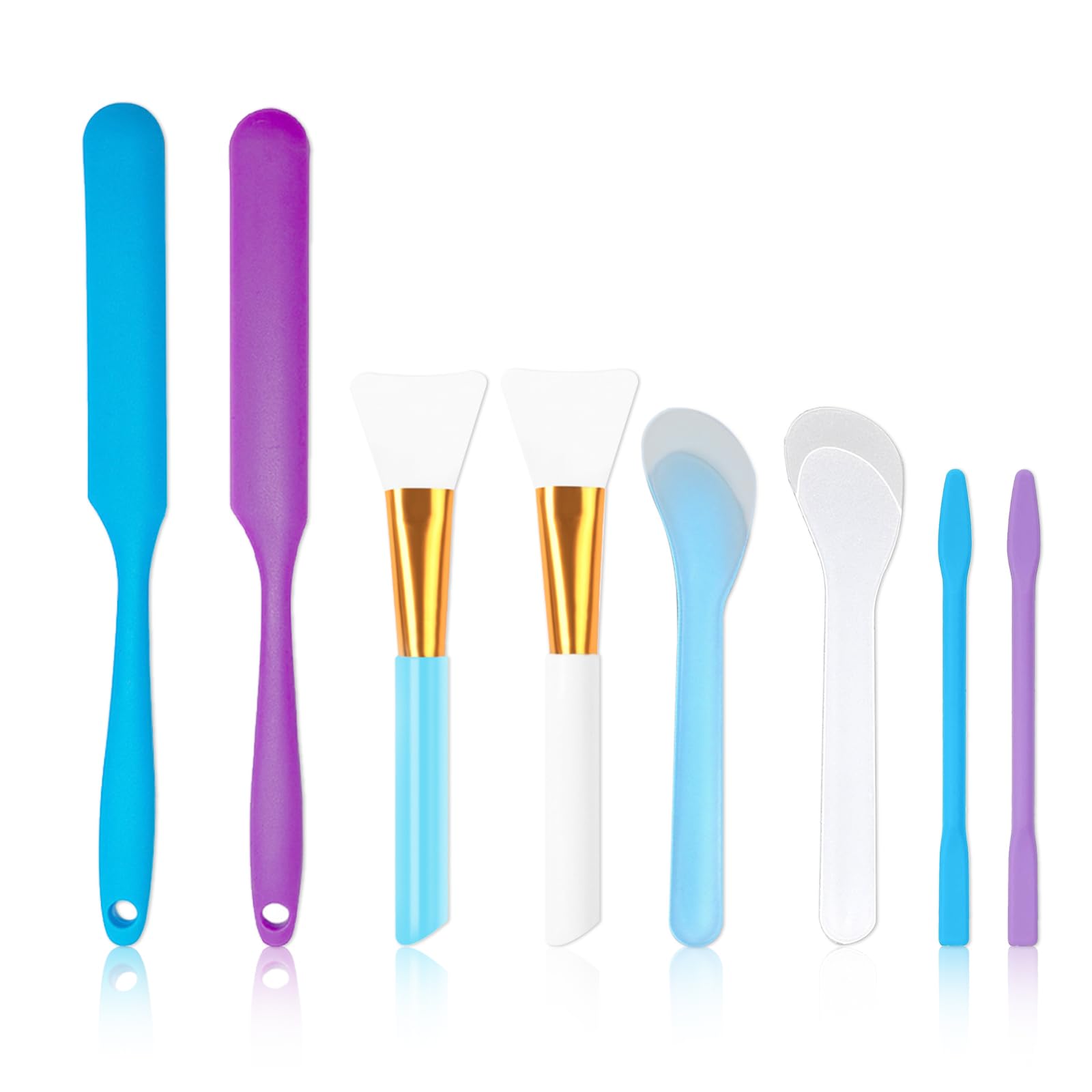 YAFIYGI 8 Pcs Silicone Stir Sticks Kit Epoxy Mixing Spoons Scrapers Resin Stirring Tools Wax Applicator Brushes Spatulas for DIY Crafts Paint and Epoxy Projects (Colors)