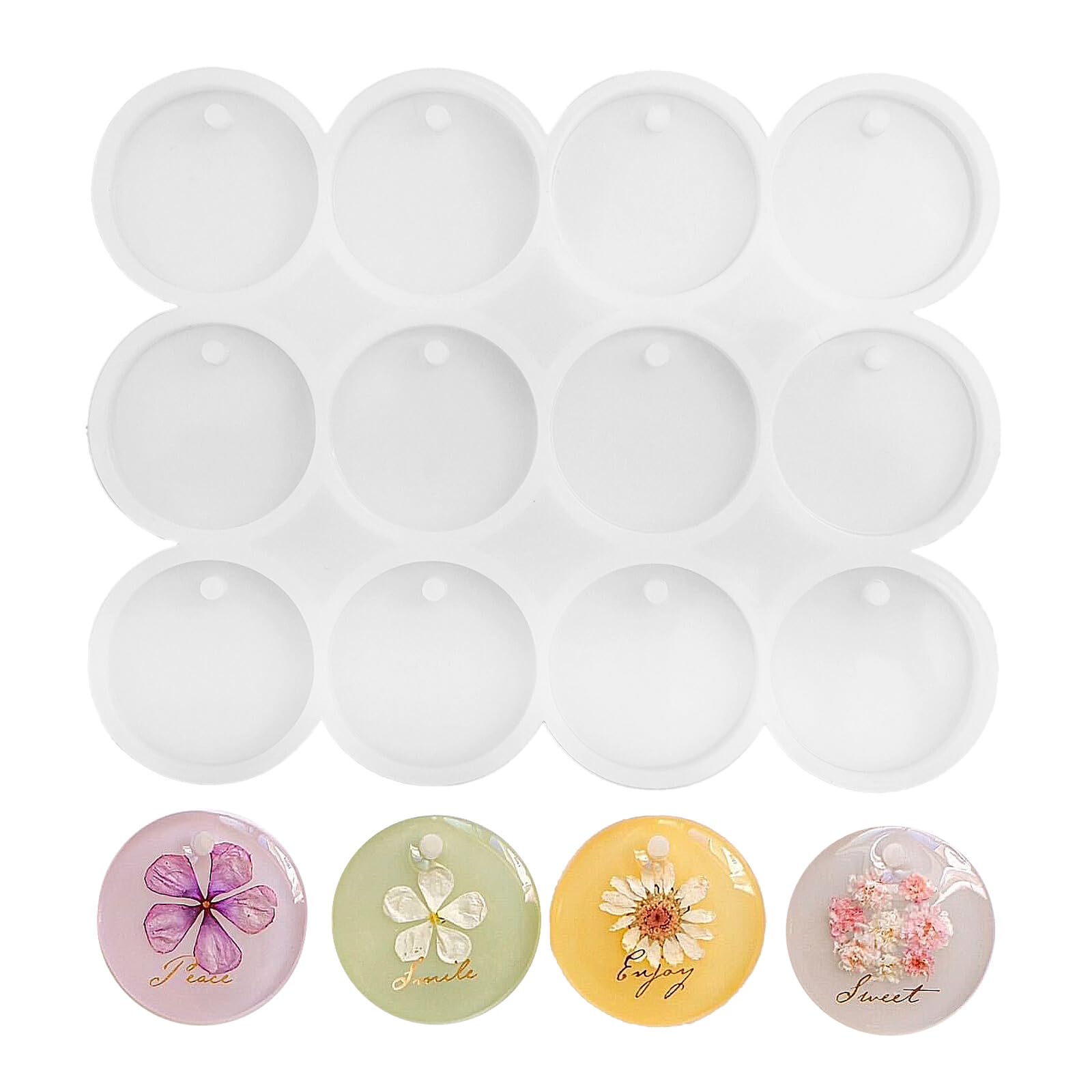 シリコンモールド 穴あき 円 サークル 12個 ミニサイズ フラット プレート レジン 制作 丸 ネックレス ペンダントトップ アクセサリー レジンアクセサリー ハンドメイド クラフト