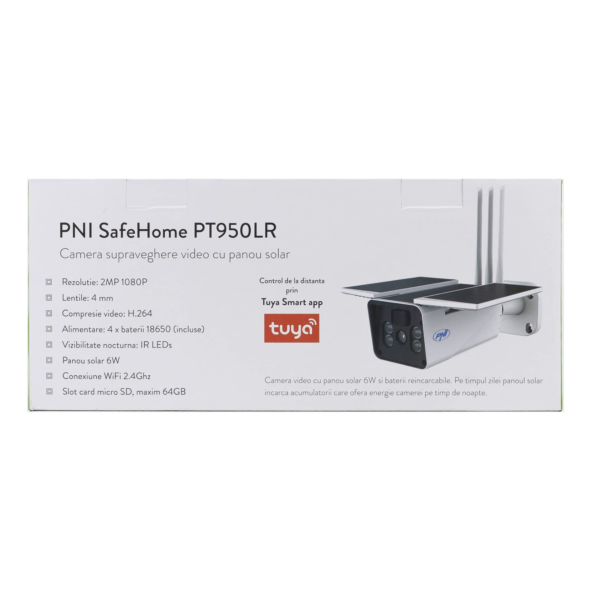 PNI Telecamera di videosorveglianza SafeHome PT950LR 1080P 2MP con pannello solare 6W, WiFi, batteria