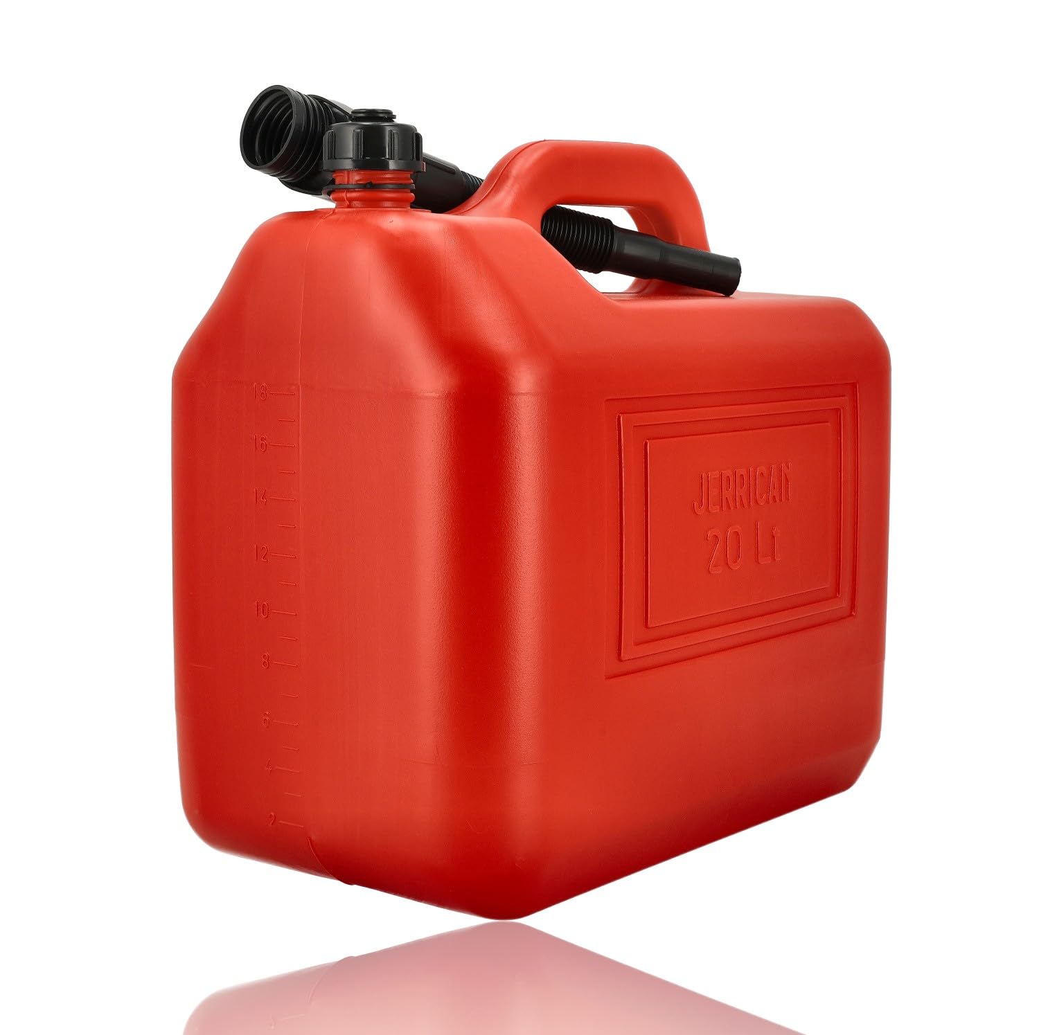Jerrycan 20 Litres Rouge - Lot de 3 - Avec Bec Verseur Long, Entonnoir & Tuyau de Remplissage - Bidons de Carburant pour Essence et Diesel - Réservoir d'Essence Plastique - Bidon de Carburant