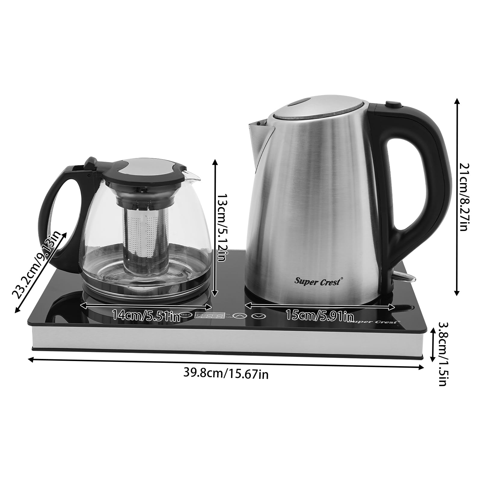 Hervidor eléctrico, 1800 W, hervidor de agua de acero inoxidable, hervidor de agua de doble quemador, 158-176 ℉, temperatura ajustable con pantalla LCD, filtro de cristal, hervidor de agua para café y