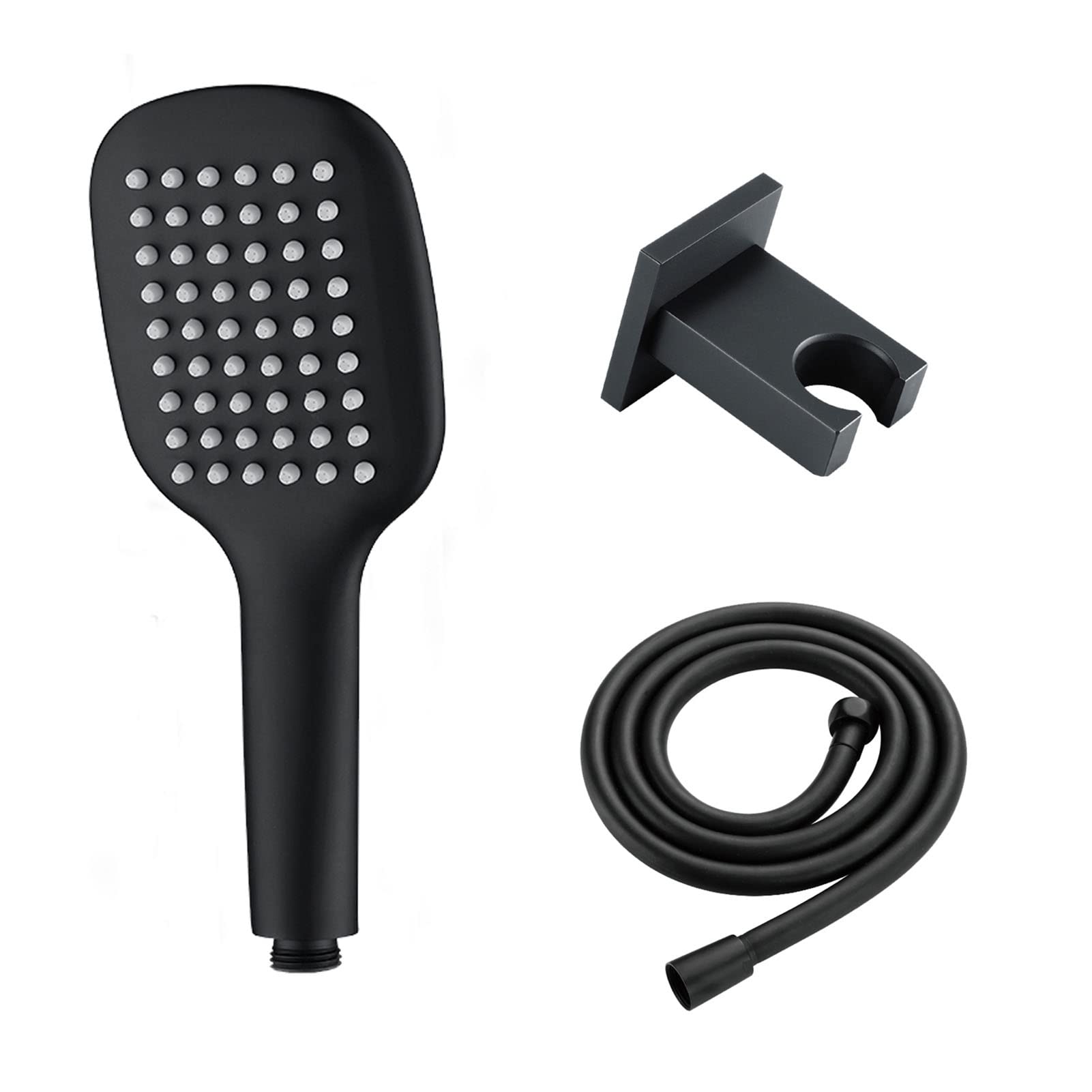 Soffione doccia portatile con tubo flessibile, staffa ottone, soffione doccia portatile ad alta pressione, soffione doccia a pioggia nero, soffione doccia quadrato, ugelli anti-intasamento