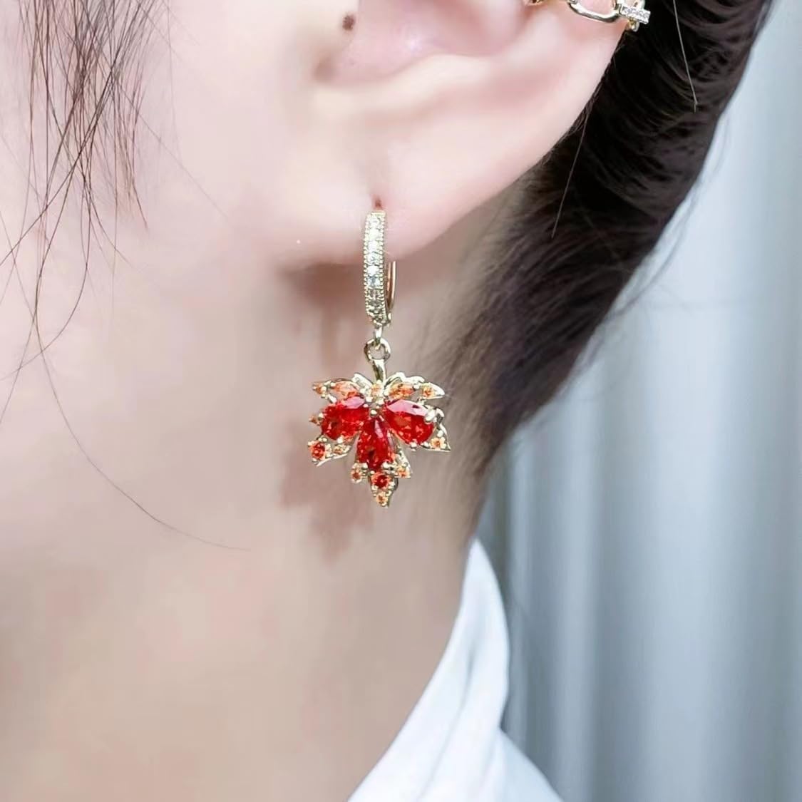 Fall Earrings Rhinestone Orange Earrings Crystal Drop Autumn Earrings Perfect Jewelry Maple Leaf Earrings for WomenThanksgiving Fall Accessories for Women - Image 5
