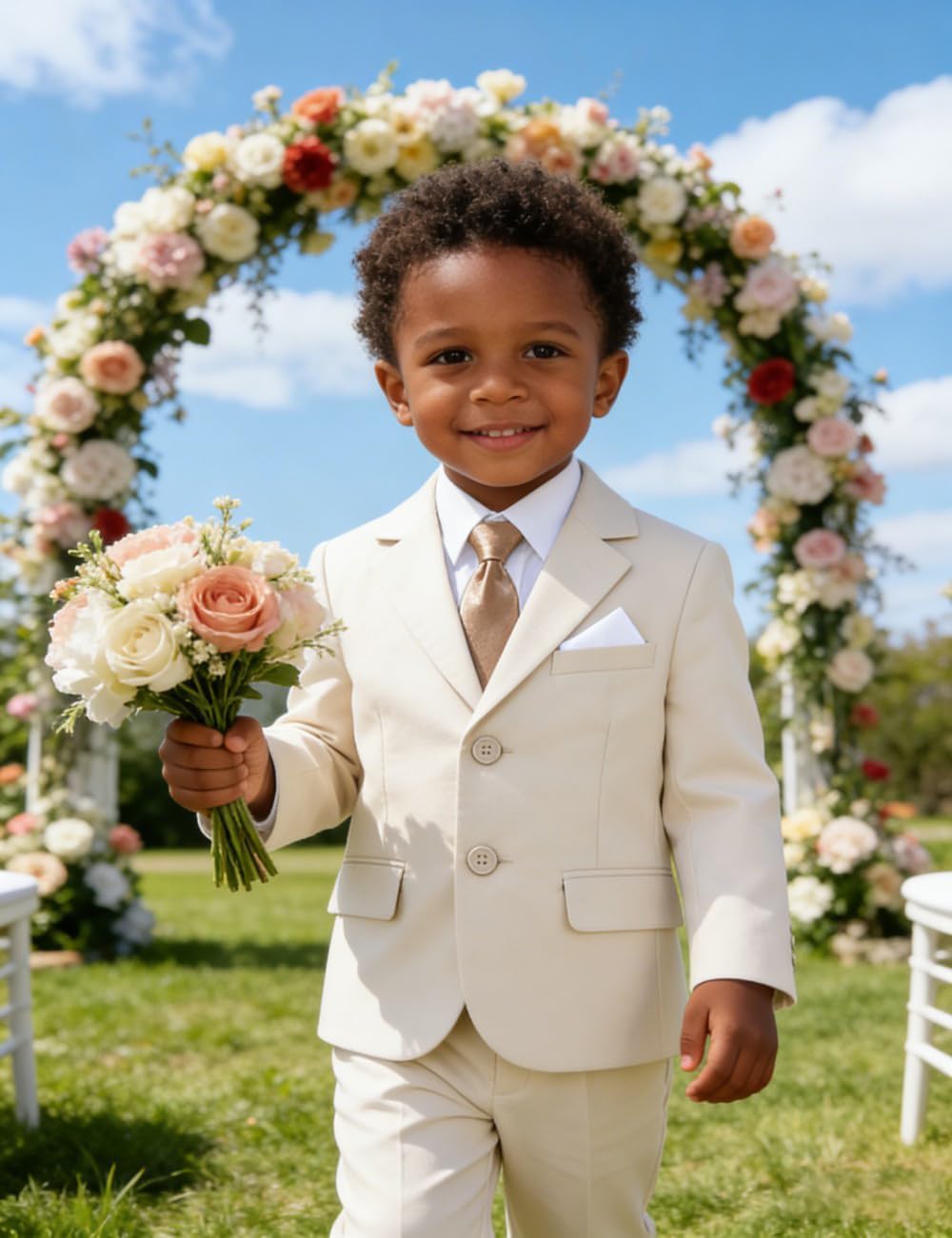 Baby Boys' Suits 5-Piece Formal Suit Set Toddler Boy Ring Bearer Outfit for Weddings