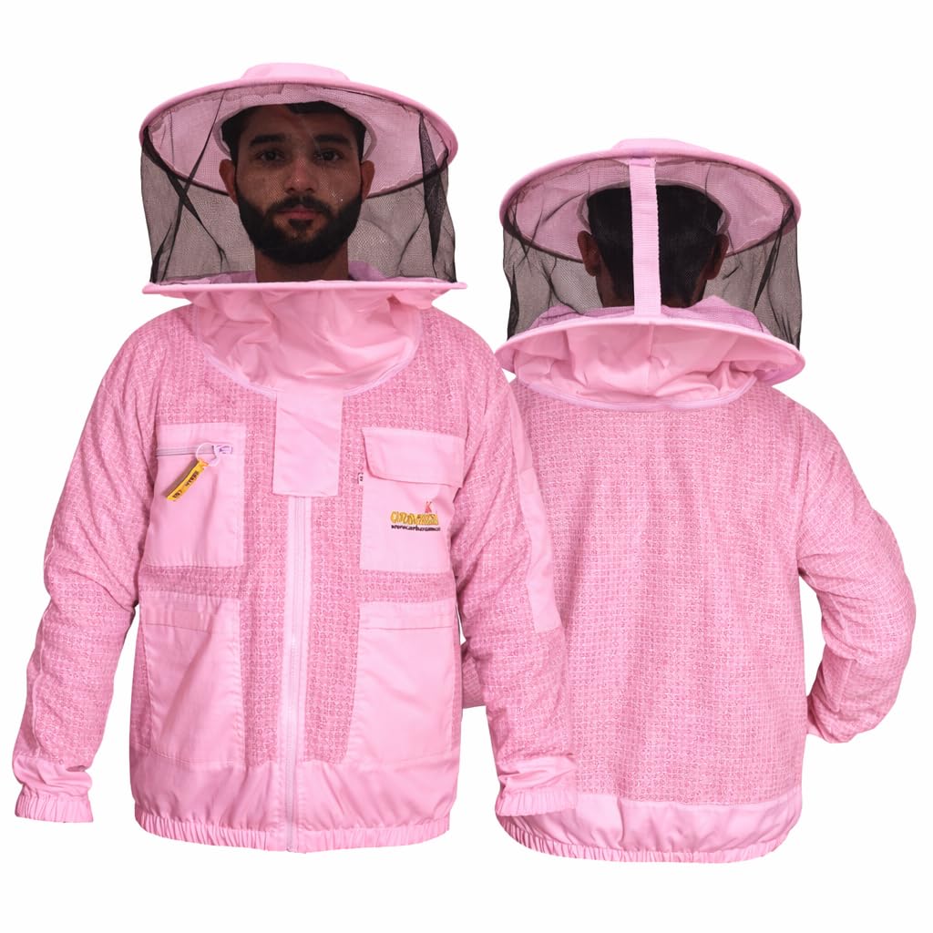 Giacca da apicoltore ventilata con cappello tondo e Ampie Tasche - camiciotto apicoltore, Giacca protettiva per api per uomo e donna professionale
