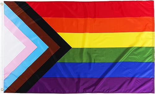 TOPFLAGS Bandera del orgullo al aire libre Progress Pride Banderas 3x5 Gay Bisexual LGBTQ+ Rainbow Banner Resistente a la decoloración