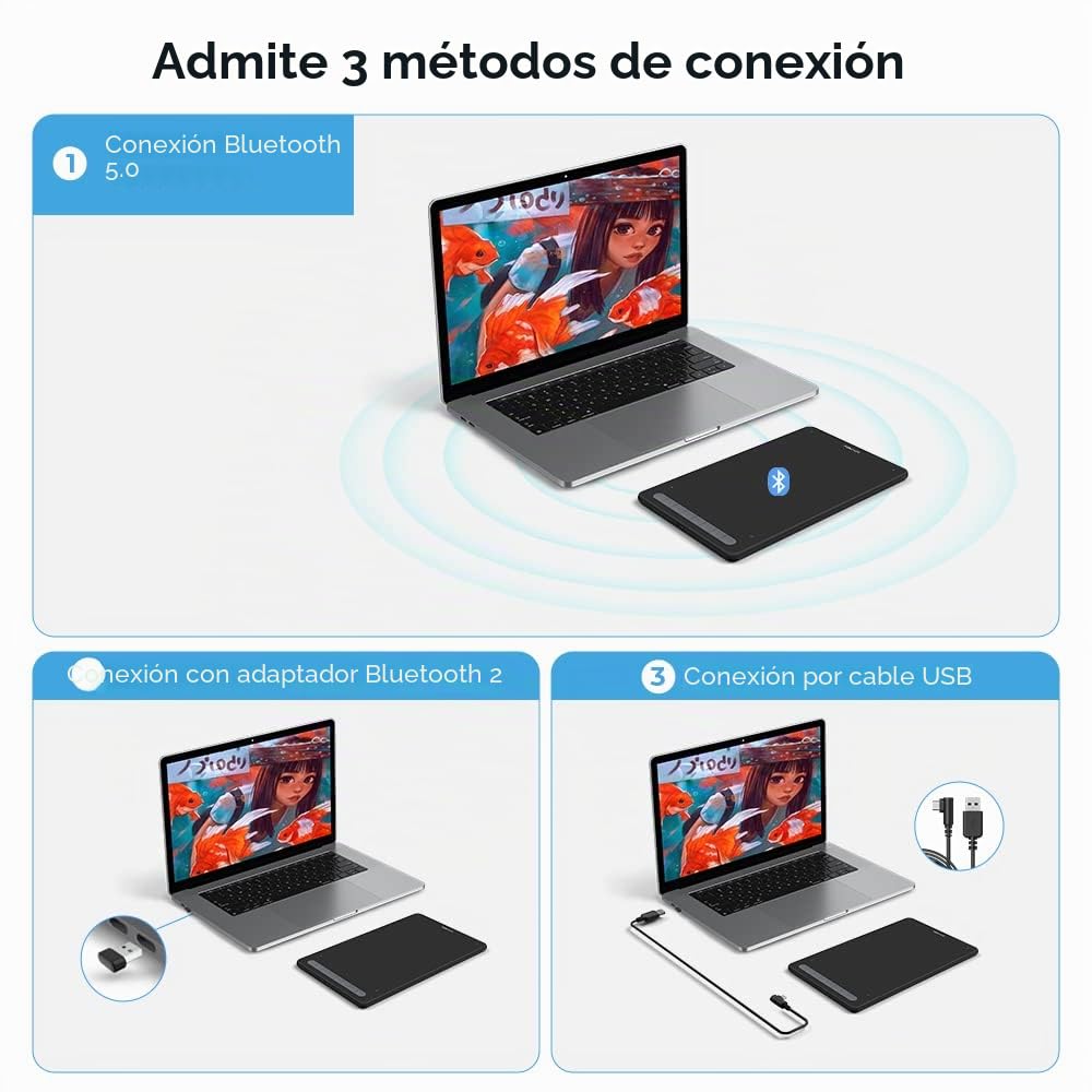 XPPen Deco MW Tableta Gráfica Dibujo Digital 8x5 Pulgadas, Tableta Digitalizadora Inalámbrica con Bluetooth 5.0, Dura más de 10 Horas sin Cables, Compatible con ibisPaint(iOS), Negro
