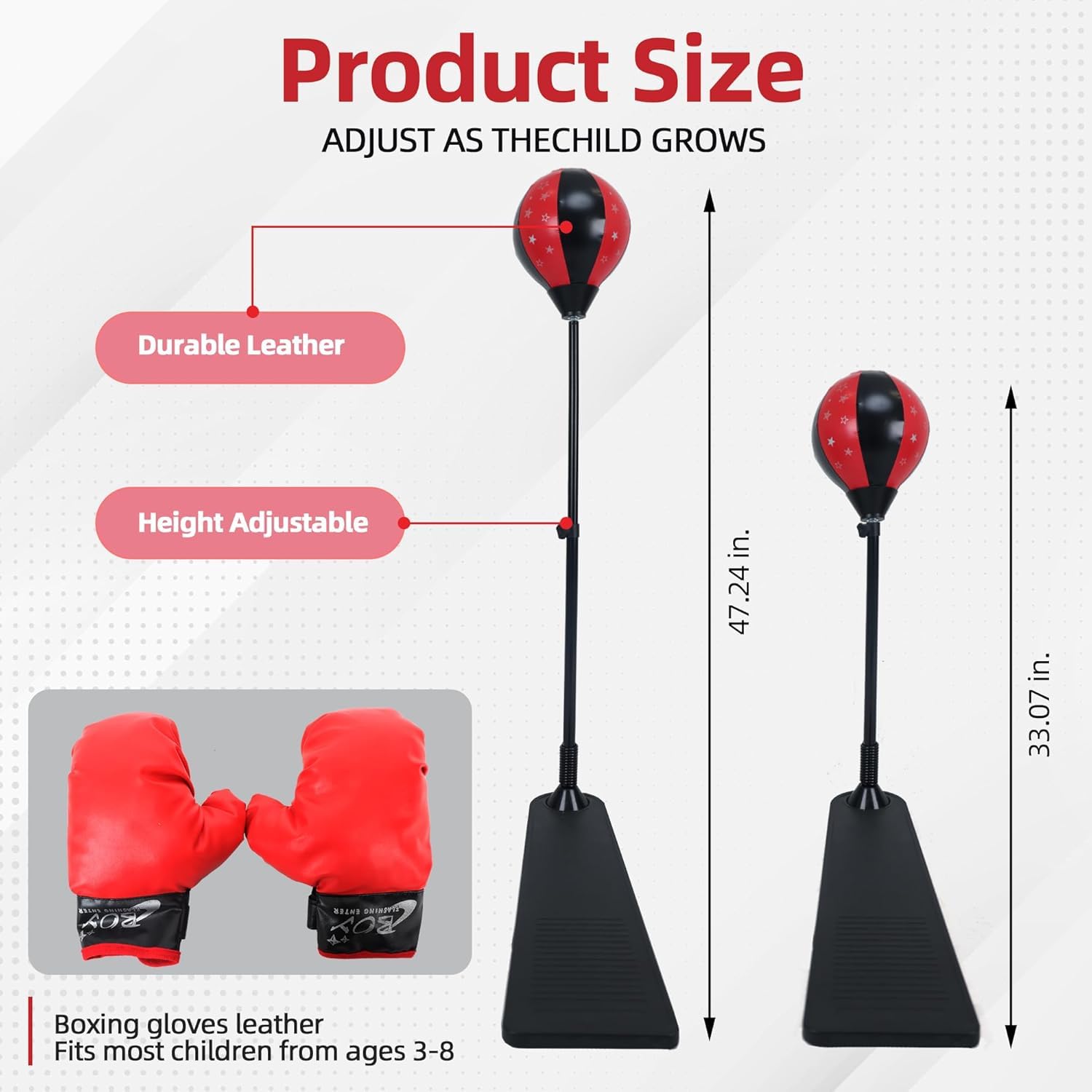 Elevon Punching Bag with Stand, Ajustable Height Punch Bag Stand with Gloves, Easy to Assemble Sports Training, 4ft x 12" – Multiple