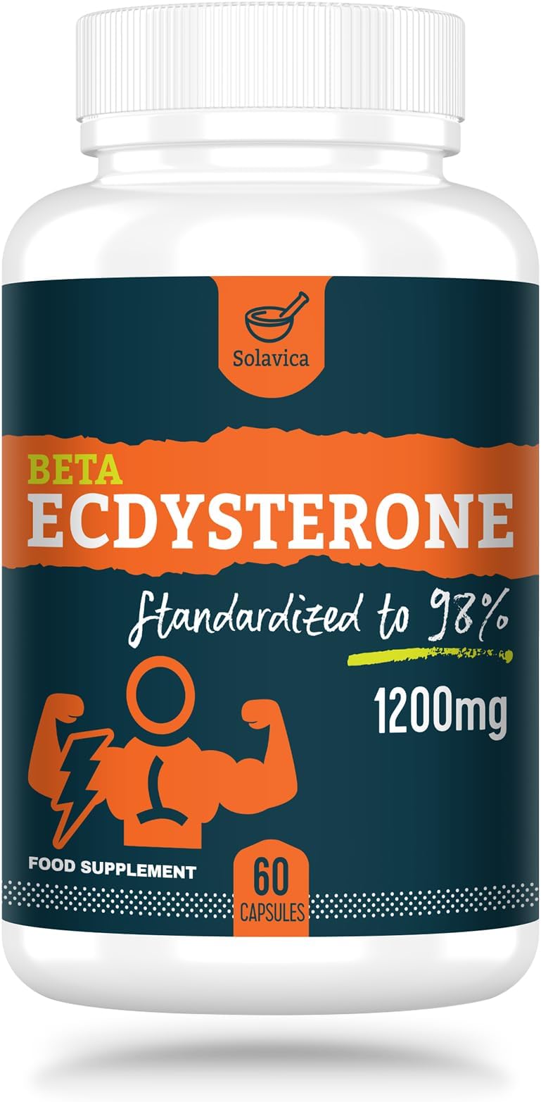 Solavica Beta Ecdysterone Supplement 1200mg Per Serving (60 Capsules)-1 Month Supply-98% Maximum Purity Ecdysterone for Endurance & Muscle Growth (60 Count(Pack of 1))