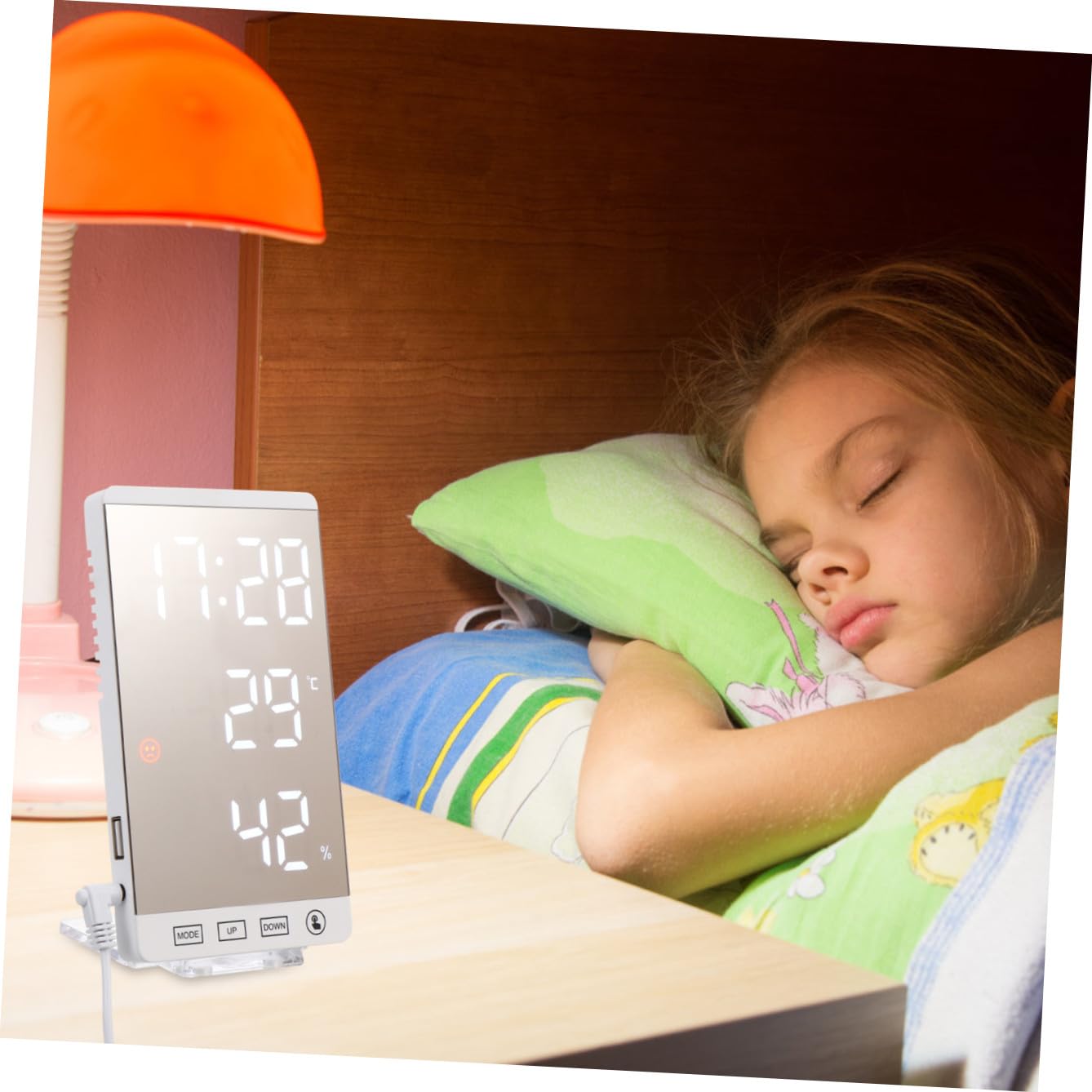 STOBAZA Orologio Digitale da Comodino con Specchio per Trucco, Sensore di Temperatura Integrato e Luminosità Automatica, per Tavolo e Camera, Bianco