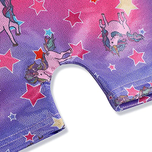 Image of HOZIY Gymnastics Leotards for Girls with Shorts Toddlers Biketards Rainbow Unicorn Dinosaur Mermaid Leopard Flower Galaxy