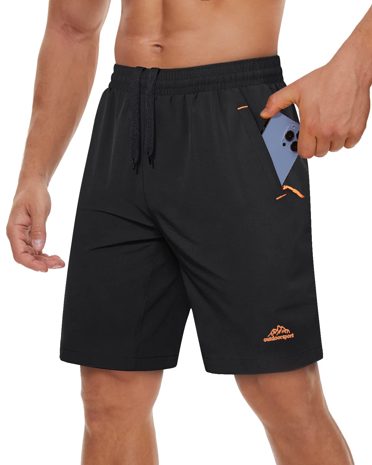 Men's Quick-Drying Training Shorts, Running Shorts, Breathable Sports Shorts with Zip Pockets