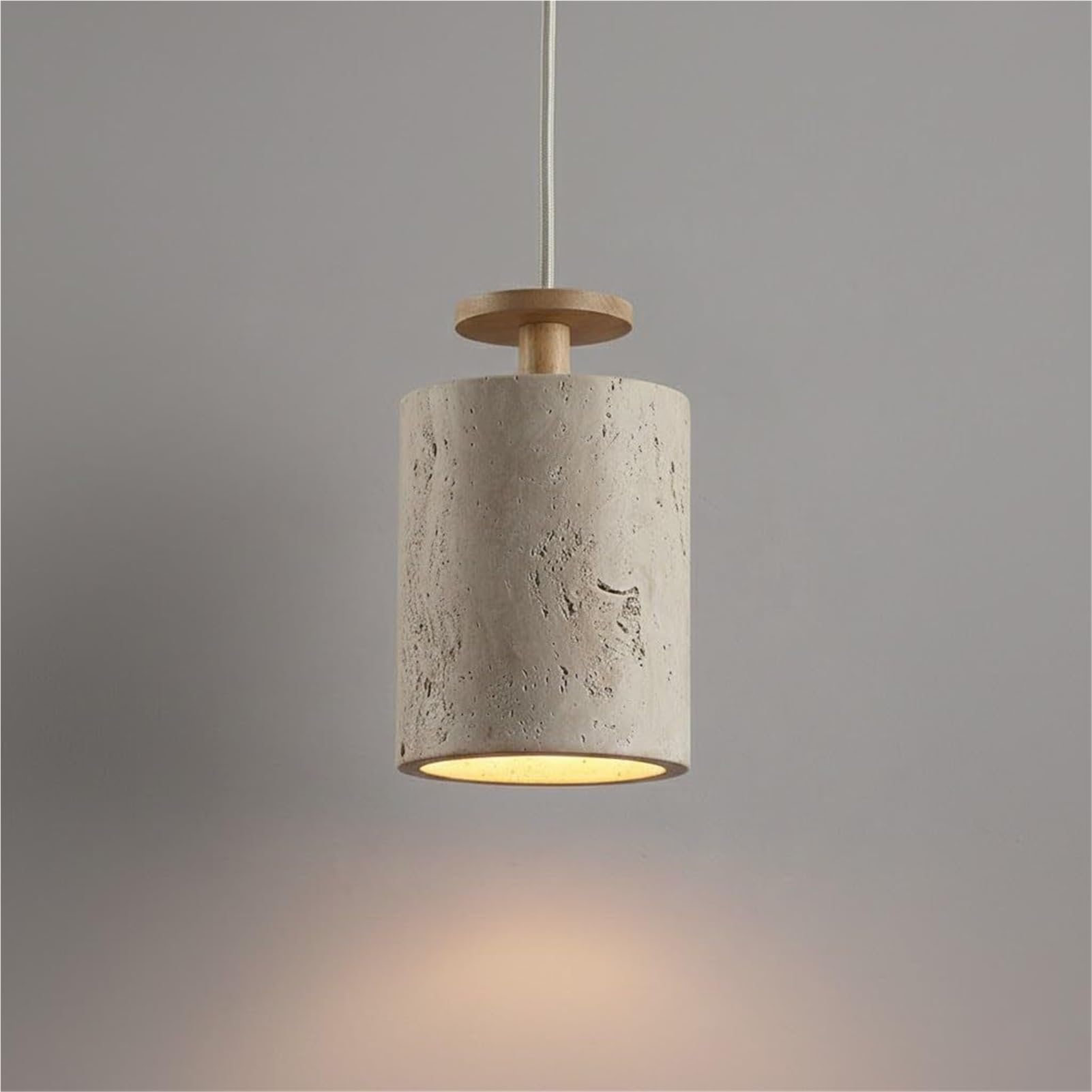 HUAYUSEDF Modern Cream Travertine Cylinder Pendant Lamp Chandelier Hanging Lighting Ceiling Fixture Minimalist Vintage Small for Bedroom Kitchen Island Bar Bedside