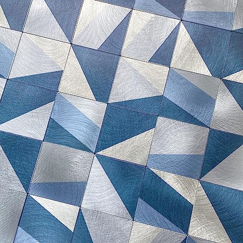 Tenashome Metal Backsplash Peel And Stick Tile Stick On Kitchen Bathroom Fireplace 3D Geometric Puzzle In Bluesilver,5-Sheets #TOP6