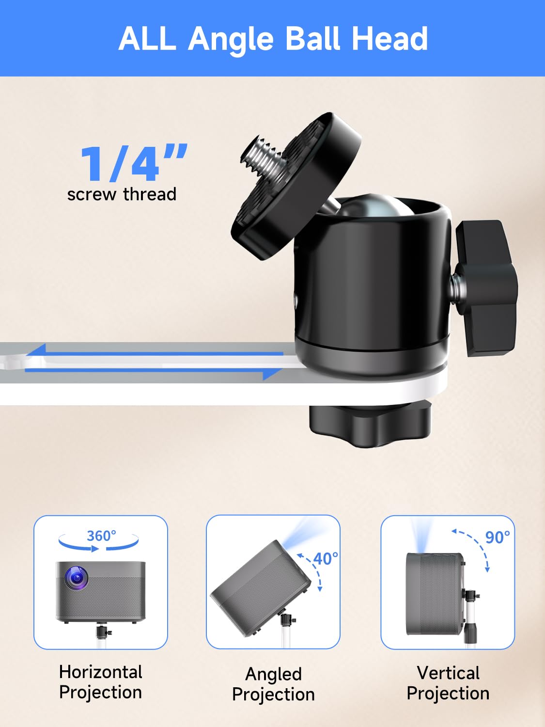 suptek Stojak do projektora obracany o 360°, sofa pod ścianę, ukryty projektor, stojak podłogowy, regulacja wysokości, uchwyt podłogowy mini projektora, kompatybilny z HomeOffice Video DVR, biały