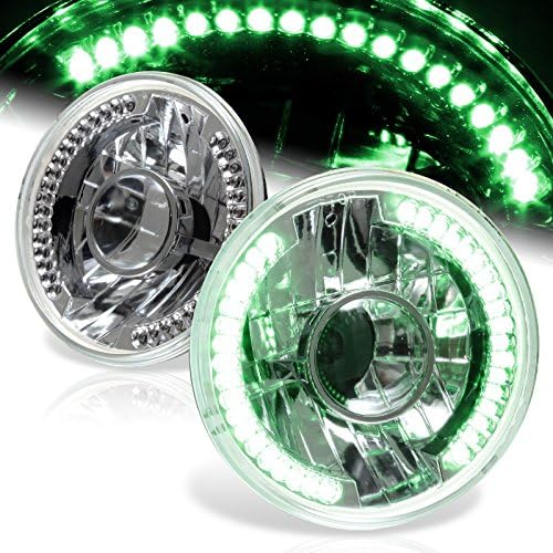 6017 H6024 Replacement 7" Round Chrome Housing Clear Lens Seal Beam Chrome Reflector LED Projector Headlight 2PCS (White)