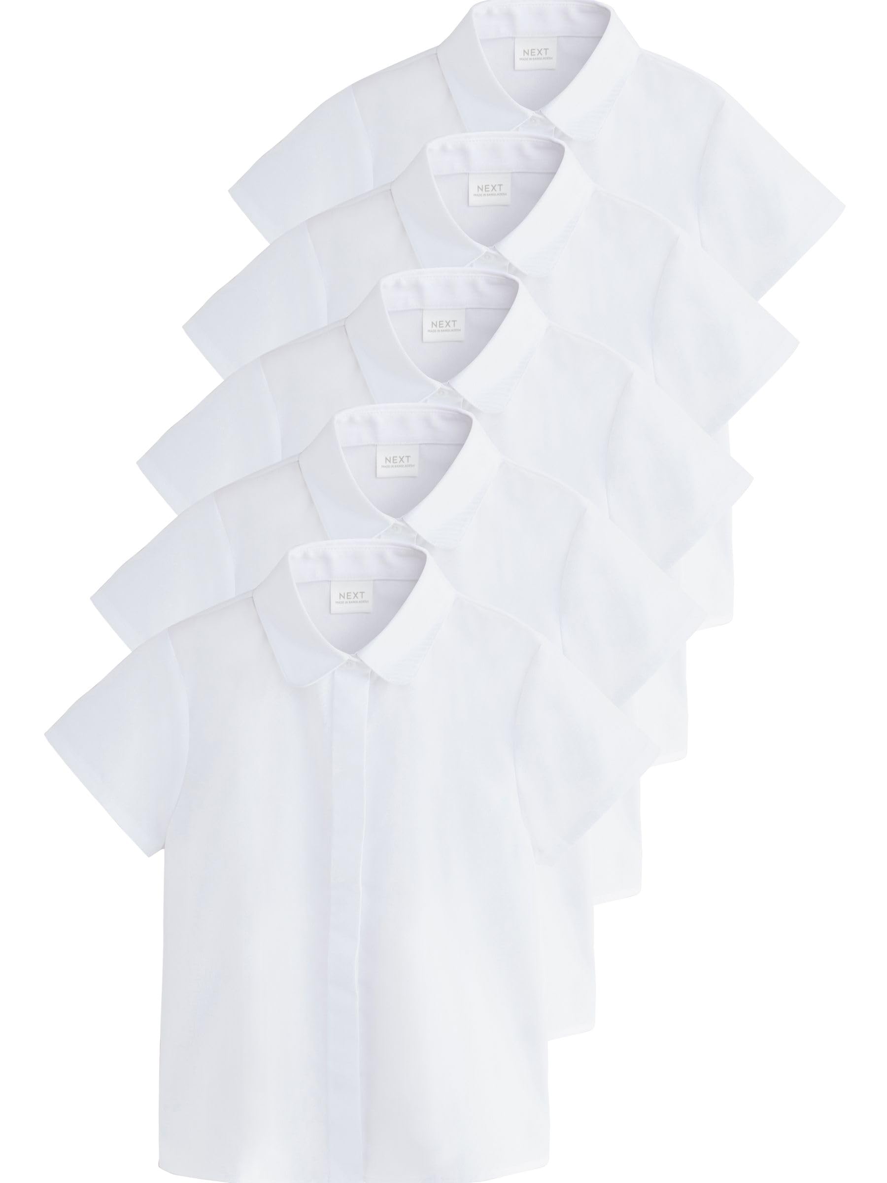 NEXT Fille Chemise d'école ajustée Manches Courtes, Lot de 5